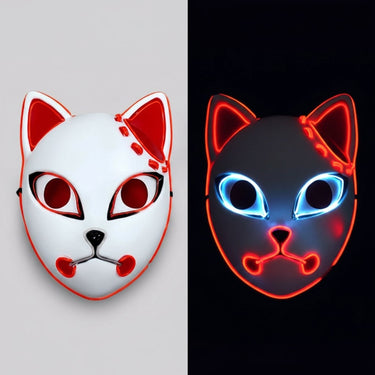 Halloween Fox Mask Japanese Demon Design LED Light Up Cosplay Party Costume - Image 1