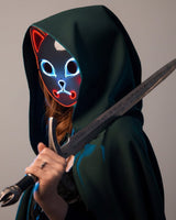 Halloween Fox Mask Japanese Demon Design LED Light Up Cosplay Party Costume - Image 12