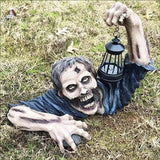 Halloween Garden Decoration Zombie Statue With LED Lantern For Outdoor Warm Illumination - Image 2