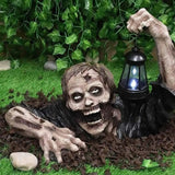 Halloween Garden Decoration Zombie Statue With LED Lantern For Outdoor Warm Illumination - Image 3