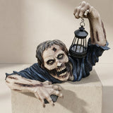 Halloween Garden Decoration Zombie Statue With LED Lantern For Outdoor Warm Illumination - Image 1
