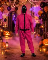 Halloween Party Costume Pink Jumpsuit With Hood And Belt For Complete Outfit In One Vibrant Hooded With Practical Chest And Side Pockets - Image 1