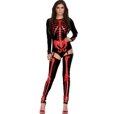 Halloween Skeleton Costume Outfit With Bodysuit And Thigh-High Leggings For Party - Image 4