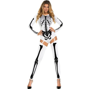Halloween Skeleton Costume Outfit With Bodysuit And Thigh-High Leggings For Party - Image 3