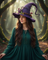 Halloween Witch Hat In Felted Wool With Spiderweb Embroidery And Handmade Durable Construction - Image 1