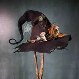 Halloween Witch Hat In Felted Wool With Spiderweb Embroidery And Handmade Durable Construction - Image 4