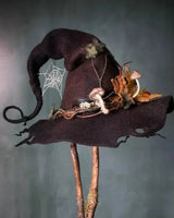 Halloween Witch Hat In Felted Wool With Spiderweb Embroidery And Handmade Durable Construction - Image 4