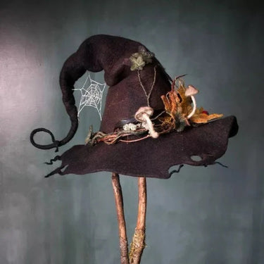 Halloween Witch Hat In Felted Wool With Spiderweb Embroidery And Handmade Durable Construction - Image 4