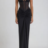 Halter Neck Corset Bodice Ruched Maxi Dress