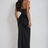 Halter Neck Corset Bodice Ruched Maxi Dress