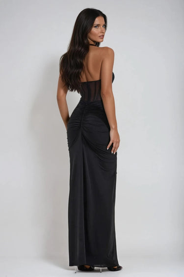 Halter Neck Corset Bodice Ruched Maxi Dress