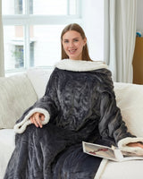 Heated Wearable Blanket Hooded Fleece Foot Pocket - Image 1