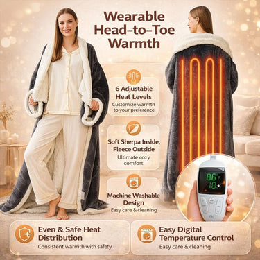 Heated Wearable Blanket Hooded Fleece Foot Pocket - Image 2