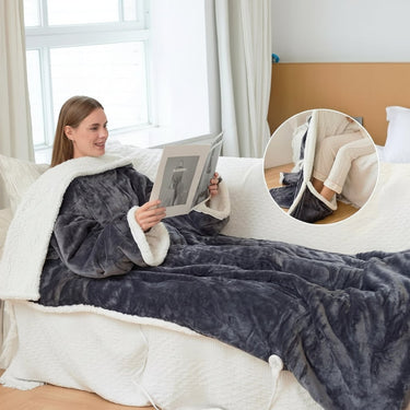 Heated Wearable Blanket Hooded Fleece Foot Pocket - Image 3