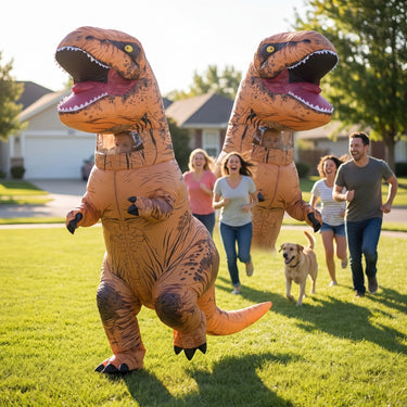 Inflatable Dinosaur Costume For Halloween Blow Up T-Rex Outfit With Built-In Fan Instant Inflation Comfortable Full-Body Design - in-use