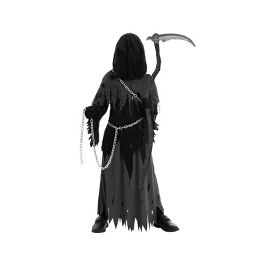 Kids Halloween Costume Grim Reaper Hooded Robe Set With Glowing Eyes And Complete Accessory Kit - Image 8