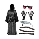 Kids Halloween Costume Grim Reaper Hooded Robe Set With Glowing Eyes And Complete Accessory Kit - Image 7