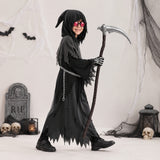Kids Halloween Costume Grim Reaper Hooded Robe Set With Glowing Eyes And Complete Accessory Kit - Image 2