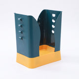 Kitchen Trash Holder With Wall-Mounted Design For Under-Cabinet Use Blue And Orange Plastic Bin With Adjustable Fit - angle