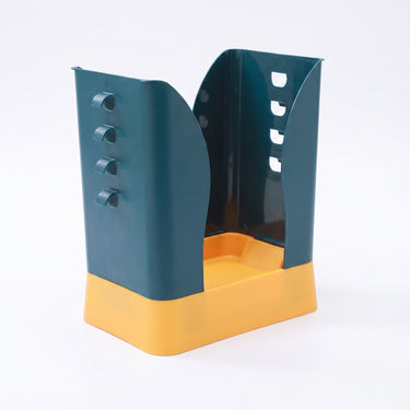 Kitchen Trash Holder With Wall-Mounted Design For Under-Cabinet Use Blue And Orange Plastic Bin With Adjustable Fit - angle