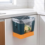 Kitchen Trash Holder With Wall-Mounted Design For Under-Cabinet Use Blue And Orange Plastic Bin With Adjustable Fit - hero