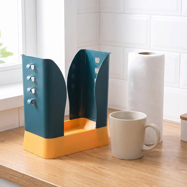 Kitchen Trash Holder With Wall-Mounted Design For Under-Cabinet Use Blue And Orange Plastic Bin With Adjustable Fit - scale