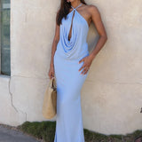 kliou Vacation New Women 2 Piece Set Hipster Solid Swinging Pleated Sexy Backless Tops+Straight Maxi Skirts Female Simple Outfit 0