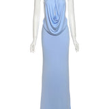 kliou Vacation New Women 2 Piece Set Hipster Solid Swinging Pleated Sexy Backless Tops+Straight Maxi Skirts Female Simple Outfit 5
