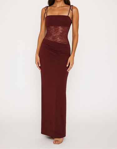 Lace Panel Bodycon Maxi Dress with Adjustable Straps