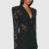 Long Sleeve Lace Blazer and Wide-Leg Trousers Two-Piece Suit Set