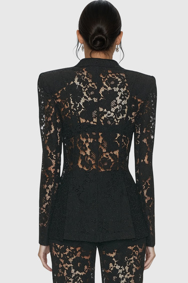 Long Sleeve Lace Blazer and Wide-Leg Trousers Two-Piece Suit Set