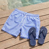 Men's Swim Shorts With Drawstring And Vertical Stripes For Swimming - scale