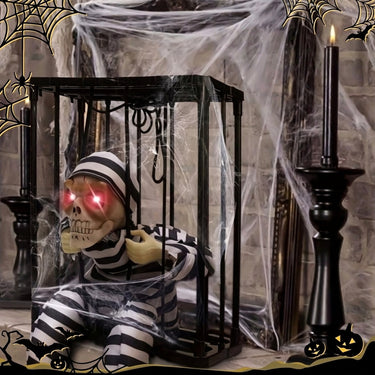 Motion Activated Halloween Decor Skeleton Cage Decoration Red LED - Image 4