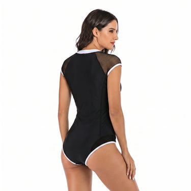 One Piece Swimsuit Flattering Mini A-Line Zip-Front - angle