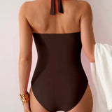 One Piece Swimsuit Flattering Halter Neck Twist-Front - Image 19