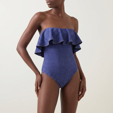 One Piece Swimsuit Flattering Strapless -Trim - hero