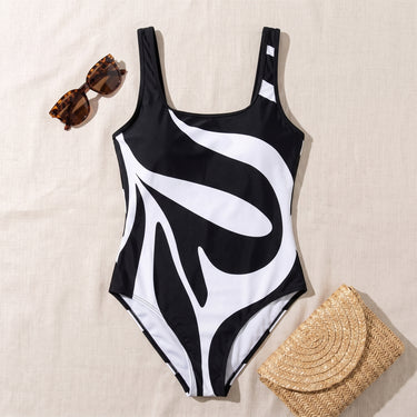 One Piece Swimsuit Flattering Scoop Neck Abstract Print - scale