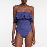 One Piece Swimsuit Flattering Strapless -Trim - studio