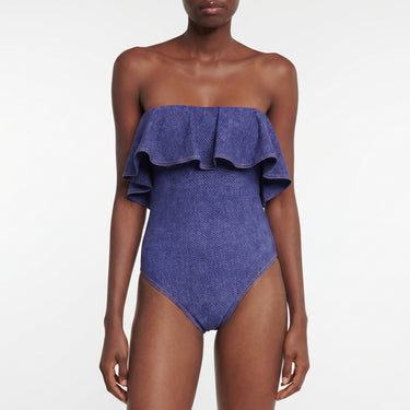 One Piece Swimsuit Flattering Strapless -Trim - studio