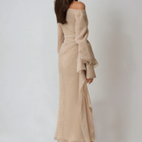 One-Shoulder Draped Long Sleeve Formal Maxi Dress