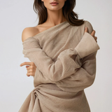One-Shoulder Draped Long Sleeve Formal Maxi Dress