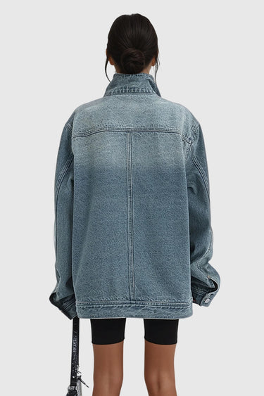 Oversized Asymmetric Button-Up Denim Jacket for Women