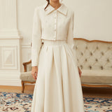 Pearl Embellished Cropped Jacket and Pleated Skirt Two-Piece Set