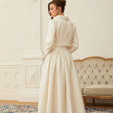 Pearl Embellished Cropped Jacket and Pleated Skirt Two-Piece Set