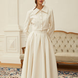 Pearl Embellished Cropped Jacket and Pleated Skirt Two-Piece Set