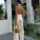 Pleated Halter Top and Wide-Leg Trousers Two-Piece Set