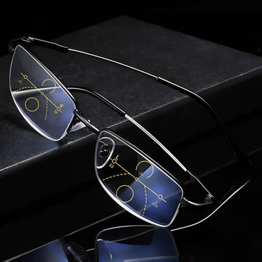 Progressive Reading Glasses Adjustable Half-Rim Rectangular Anti-Glare - Image 2