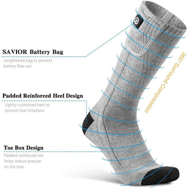 Rechargeable Heated Socks Moisture Wicking Ankle With Battery And Ribbed Knit Calf - Image 3
