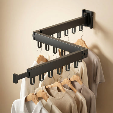 Retractable Wall Drying Rack Foldable Clothes With Mounted Design For Indoor And Outdoor Use - Image 1