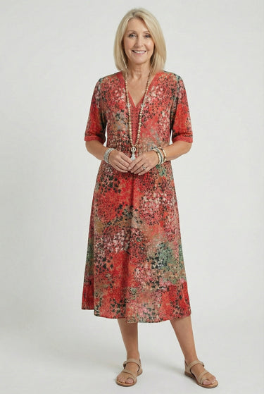 Short Sleeve Floral Print Relaxed Midi Dress with Pockets